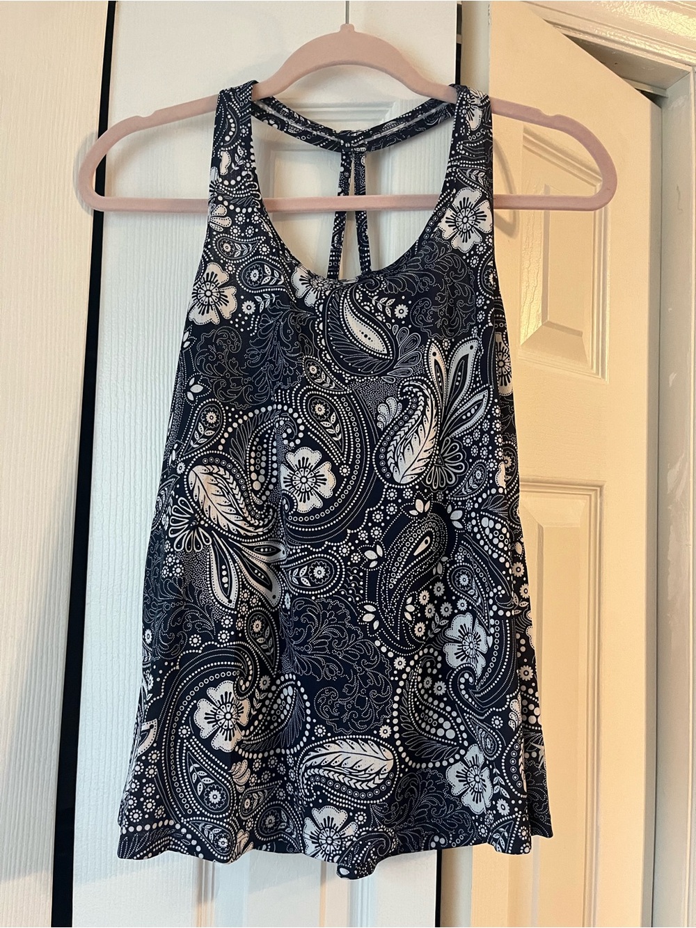 Old Navy Navy and White Paisley Racerback Tank
